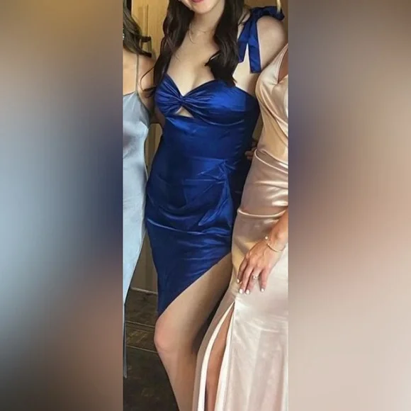 amanda uprichard blue silk dress Ashton Maxi in Satin